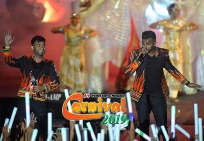 Winners 2019: Nishard Mayrhoo and Neval Chatelal during their winning performance titled “Fyah”at the Chutney Monarch Finals at Skinner Park, San Fernando.