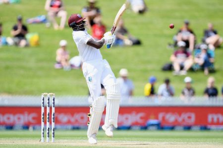 Tail-ender Alzarri Joseph pulls a delivery for a  boundary during his 86 in the second innings of the first Test. 