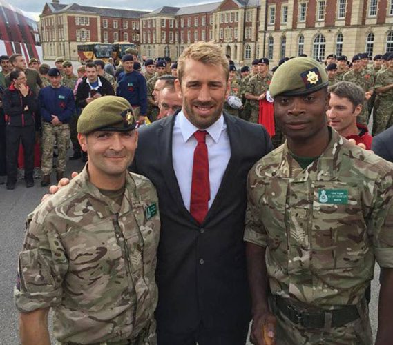 Sergeant Major Kirtland Gill (right) is seen here with England rugby captain Chris Robshaw (centre) and CSgt Steven Walker in 2016. The Jamaican credits Dennis Clarke, former principal of St Thomas Technical High School, for imparting strong discipline in his teenage years.
