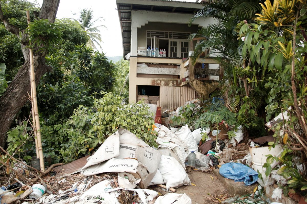 The garbage laden house where a ninety two year old woman was rescused from on Taylor Street Extension in Tunapuna, yesterday.