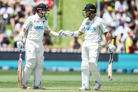 Henry Nichols and Neil Wagner took New Zealand to a formidable score of 422 for eight wickets at lunch yesterday. (Photo courtesy New Zealand Cricket.
