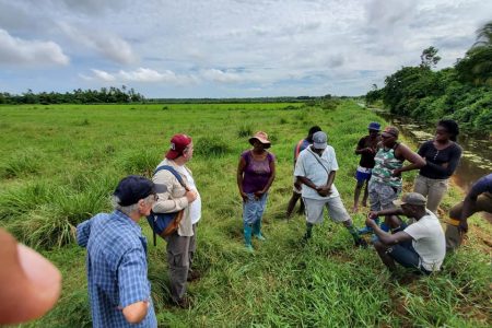 Director of the EAAF Dr. Luis Fondebrider (second from left) visited the area where the bodies of Joel and Isaiah Henry were discovered. He was accompanied by relatives of the teenagers. (Photo taken from Nigel Hughes’ Facebook page)