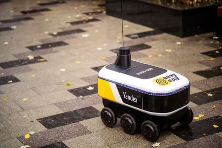 A driverless robot called Yandex.Rover, for delivering hot restaurant meals, is seen in this handout photo, in Moscow, Russia September 6, 2020. Picture taken September 6, 2020.  Yandex/Handout via REUTERS