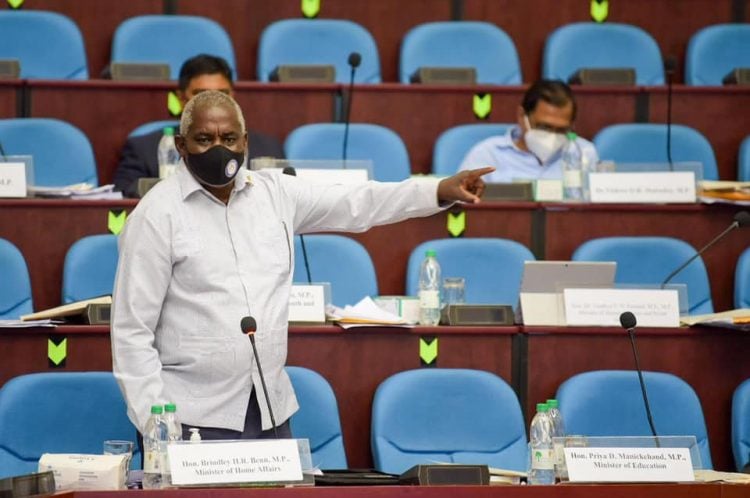 Minister of Home Affairs Robeson Benn debating the motion on Thursday (DPI photo)