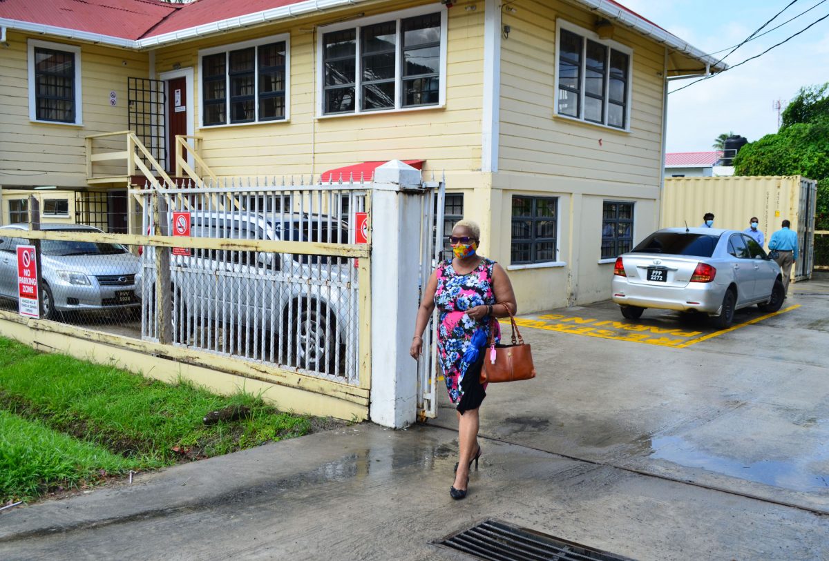 Volda Lawrence leaving the SOCU office located on Camp Road yesterday morning 