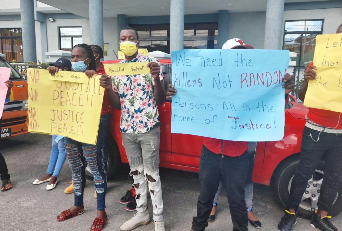 Family members of the youths protesting outside the Office of the President yesterday morning.