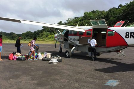 A plane on the Matthews Ridge airstrip (Stabroek News file photo)