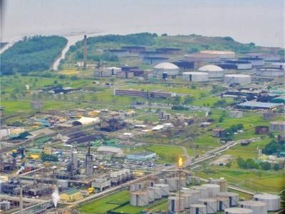 An aerial view of Petrotrin’s refinery complex in Pointe a Pierre