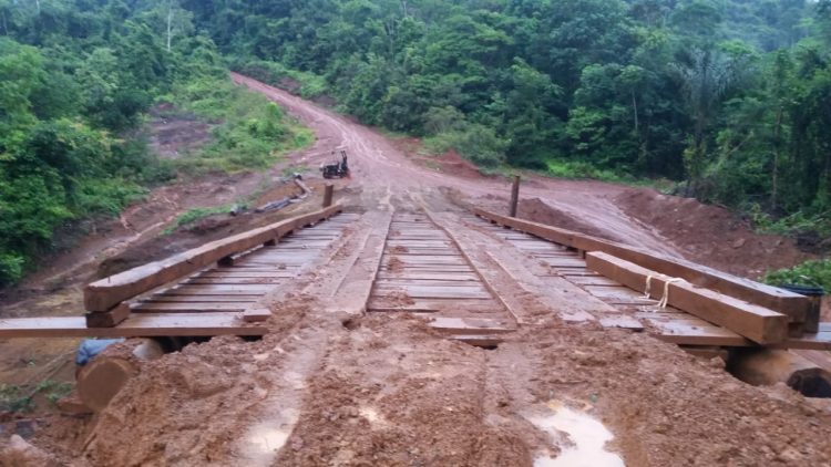 One of the damaged approaches leading to the Completed Tiger Creek Bridge