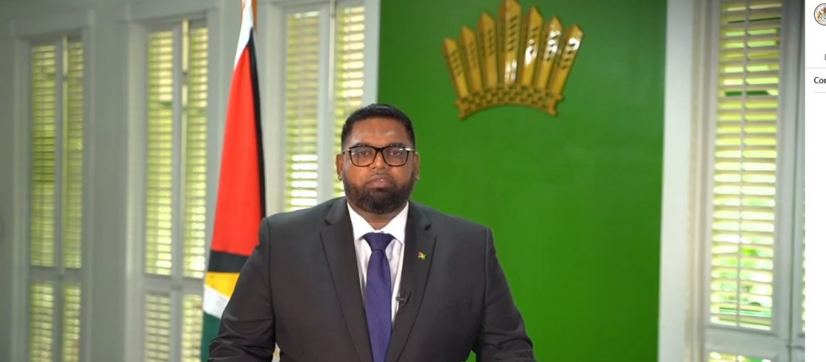 President Irfaan Ali during his address to the nation

