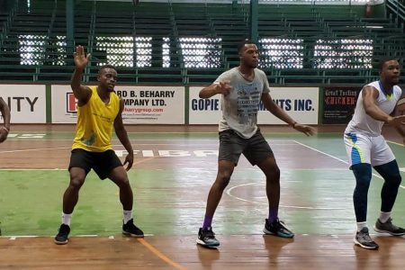 Some members of the Guyana senior men’s basketball team undergoing training at the Cliff Anderson Sports Hall Saturday under the watchful eyes of coach Junior Hercules.
According to Hercules, the players participated in physical conditioning, following a prolonged period of inactivity because of the COVID-19 pandemic.