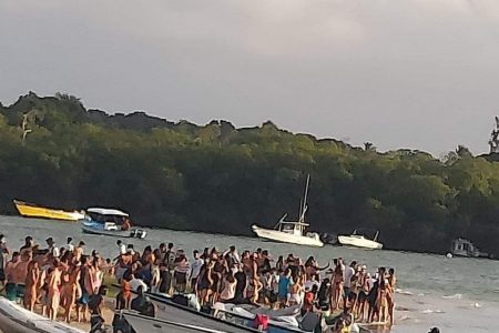 Large number of persons gathered at No Man’s Land, Tobago, yesterday.