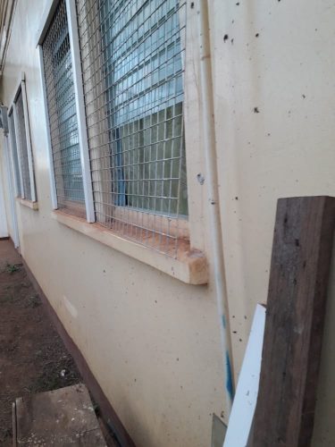 The mesh over the window was removed by the burglar/s to gain access to the teachers’ quarters
