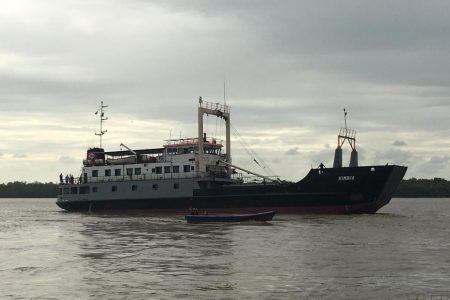 The Transport & Harbours Department yesterday notified the public that the MV Kimbia is out of dry-dock and has successfully completed her test run. The vessel will set sail for the Northwest tomorrow at 4pm. (Ministry of Public Works photo)
