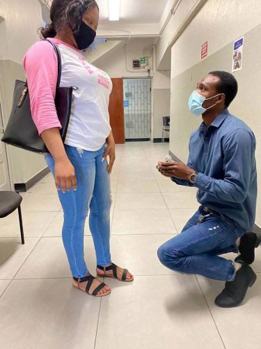 After leaving the courtroom, Andre Chantiloupe got down on one knee and asked his common-law wife of 14-years, Neisha Morrison, for her hand in marriage.
