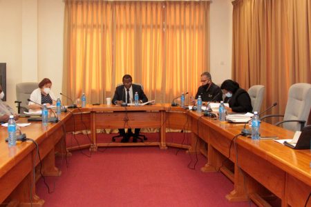 This Ministry of Foreign Affairs photo shows some of the members of the committee. From left are: Ambassador Cedric Joseph; Ambassador Rudy Collins; former Minister of Foreign Affairs,  Rashleigh Jackson; Minister of Parliamentary Affairs and Governance, Gail Teixeira; Minister of Foreign Affairs and International Cooperation,  Hugh Todd; National Security Advisor, Captain Gerry Gouveia; Permanent Secretary of the Ministry of Foreign Affairs and International Cooperation, Ambassador Elisabeth Harper; and Senior Foreign Service Officer I, Donnette Streete.