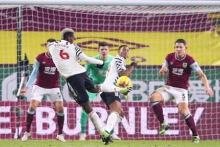 Paul Pogba scores against Burnley. (BBC photo)