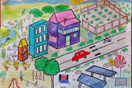 Ruel, 15, from Region 9, shared his vision for a more sustainable world for UNICEF Guyana’s #Reimagine #IllustrationChallenge. ‘Rural areas will be transformed to big, green towns or cities powered by solar or wind energy. Carbon emissions will decrease moving to a greener world’.