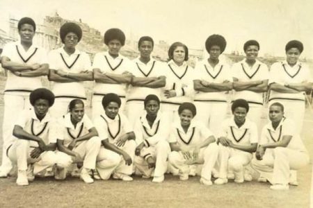 Vivalyn Latty-Scott (third left back row) with other members of the West Indies women’s team.