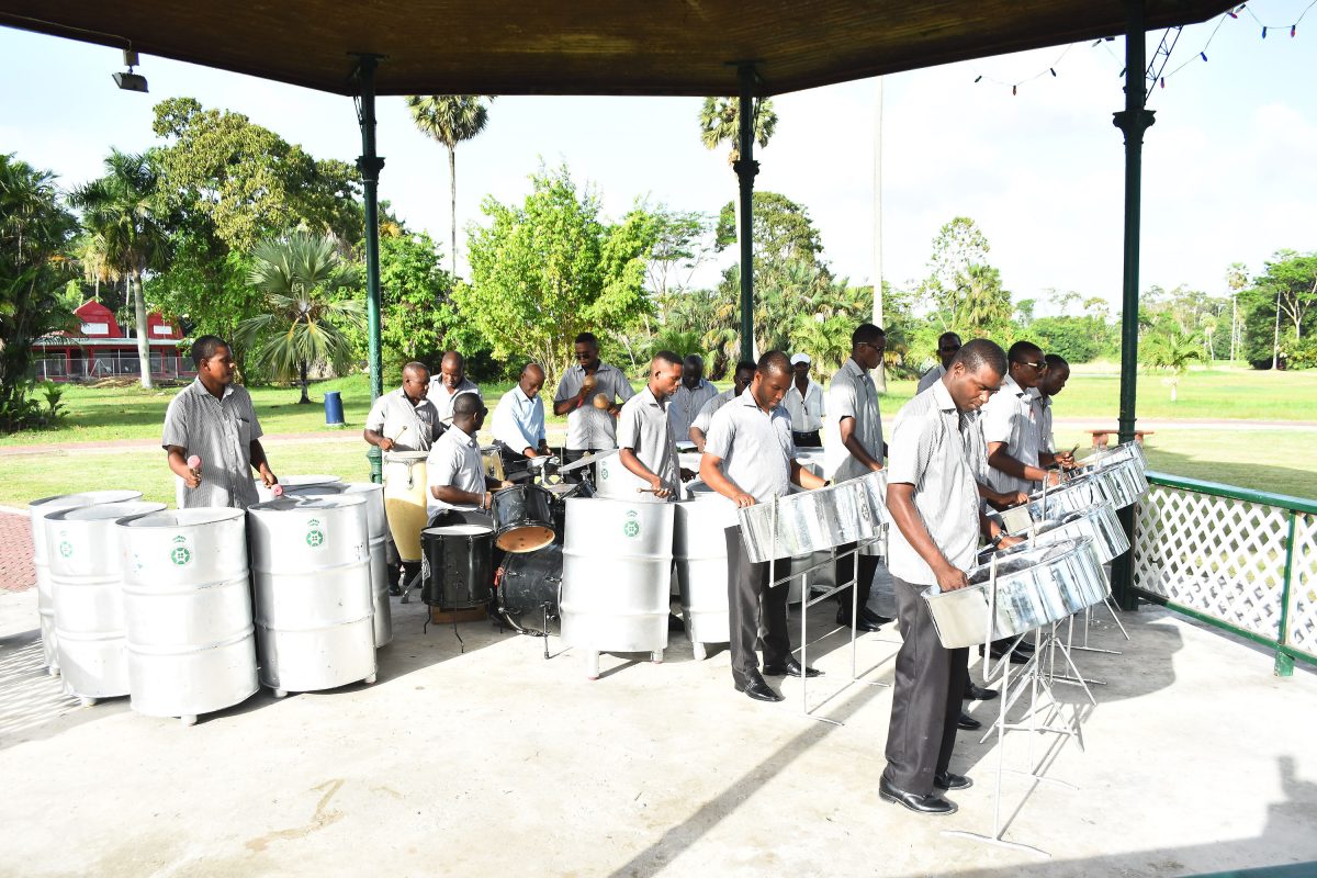 The Guyana Police Force Steel Band performing at the Botanical Gardens (Stabroek News file photo)
