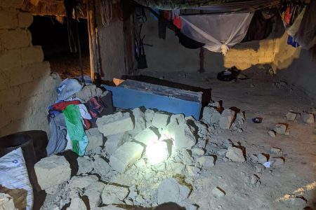 The interior of one of the damaged homes in Katoonarib after the earthquake on Sunday (SRDC photo)