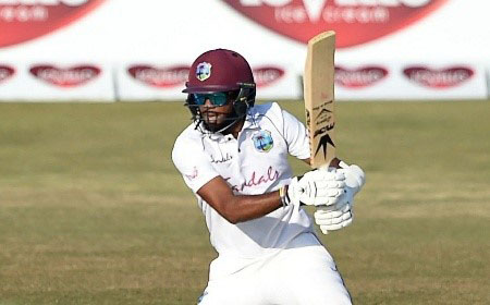 Kraigg Brathwaite cuts en route to his unbeaten 49 on day two of the first Test against Bangladesh on Thursday.