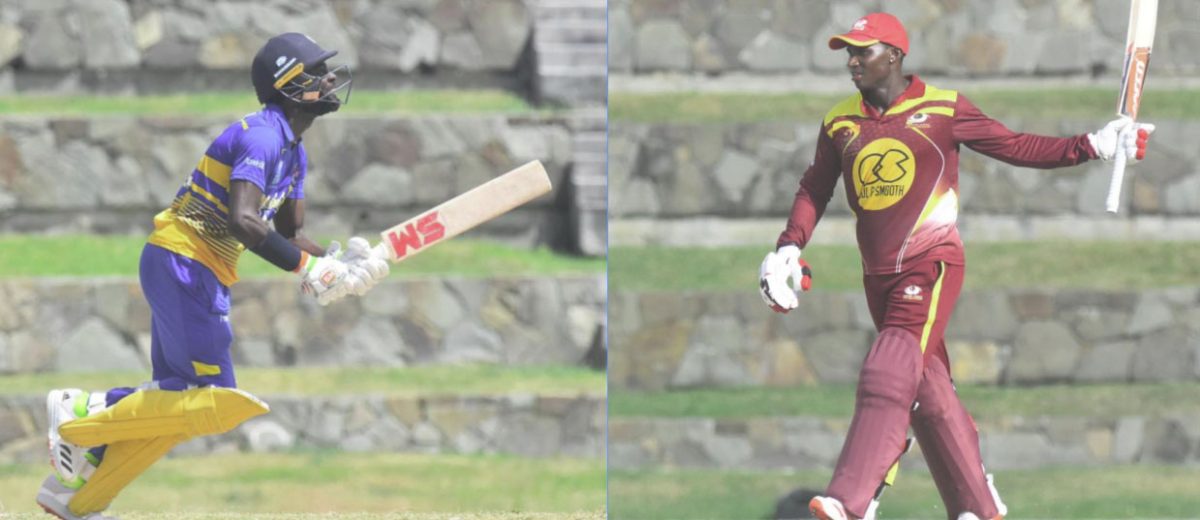 Devon Thomas’s (left) hundred, trumped that of Jonathan Carter’s as the  Leeward Islands Hurricanes defeated the Barbados Pride in the fifth place playoff  yesterday. 