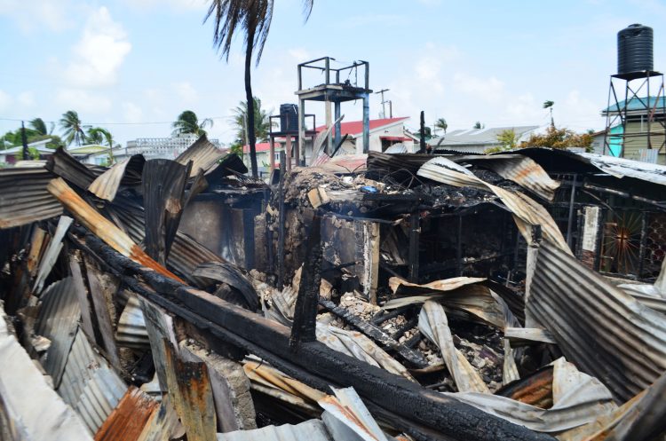 The burnt remains of George Hopson’s home after the fire on Saturday. (Orlando Charles Photo)