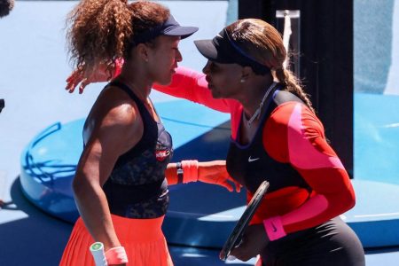Serena Williams (right) congratulating Naomi Osaka
