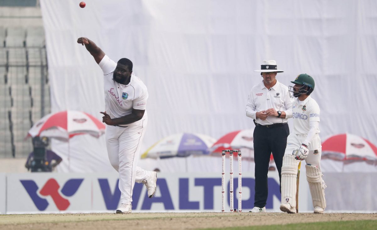 Off-spinning all-rounder Rahkeem Cornwall has cracked the ICC top 50 bowling charts after a mere five test matches. (Photo courtesy Bangladesh Cricket Board