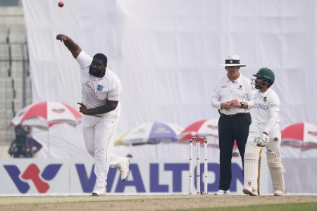 Off-spinning all-rounder Rahkeem Cornwall has cracked the ICC top 50 bowling charts after a mere five test matches. (Photo courtesy Bangladesh Cricket Board