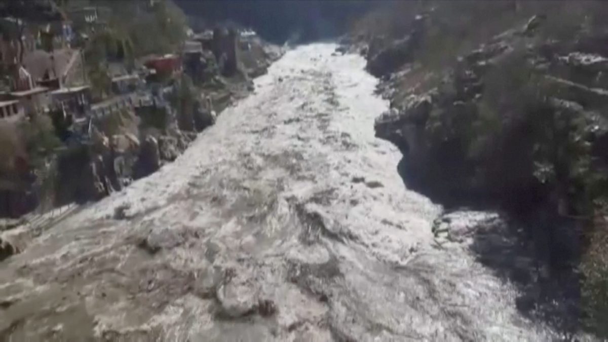 A general view during a flood in Uttarakhand state, February 7, 2021 in this still grab obtained from a video SEE SCRIPT/REUTERS TV/via REUTERS