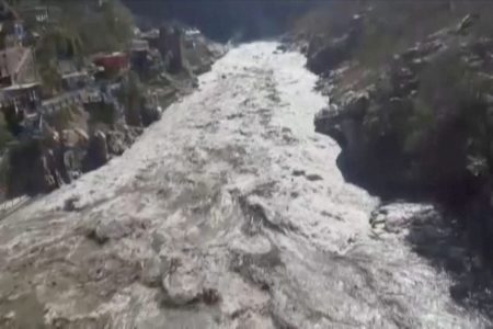 A general view during a flood in Uttarakhand state, February 7, 2021 in this still grab obtained from a video SEE SCRIPT/REUTERS TV/via REUTERS