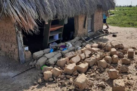 A home at Katoonarib damaged by the earthquake (Photo courtesy of Karlos Kroft)