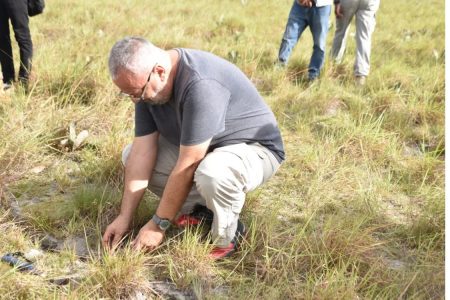 Geologist, Leandro Pires inspects the cracks in Katoonarib        DPI photo)