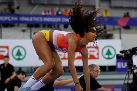 Spain’s Maria Vincente in action during the women’s pentathlon high jump. (Reuters photo) 