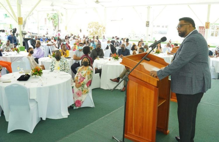 President Irfaan Ali addressing the media brunch (Office of the President photo)