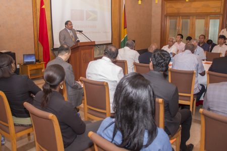 One China policy: On June 2017, Guyana and China celebrated 45 years of friendship with a “China and Guyana: 45 years of friendship” seminar to commemorate the event. Then Prime Minister Moses Nagamootoo, who was performing the functions of the President, delivered the keynote address at the Chinese Embassy. Nagamootoo commended then Ambassador Cui Jianchun for his initiative. “Guyana committed itself to the One China Policy, it was an attempt to forge a lasting relationship”, the Prime Minister said, noting too that Guyana has always chosen its friends strategically.  This file photo shows the seminar in progress.