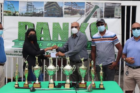 from left, Club Captain Patrick Persaud, General Manager of Panko Steel Sandy Ramsundar, Club President Patanjalee “Pur” Persaud, Club Treasurer Maxim Mangra and Club Secretary Chet Bowlin.