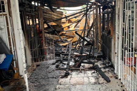 The entrance to one of the business establishments gutted by the fire
