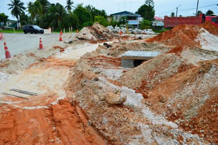 Work being done at the roundabout at Sheriff Street (Photo by Orlando Charles)
