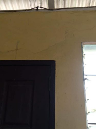 Small cracks on an interior wall of the Sawariwau Primary School