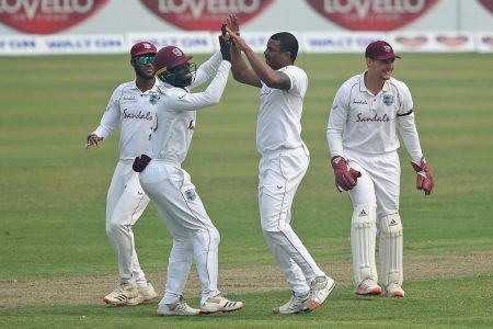 Shannon Gabriel celebrates one of his two wickets. (Photo couretesy CWI)
