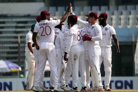The West Indies team claimed five Bangladesh wickets yesterday but at 242-5 no team could claim the advantage after the first day of the first test yesterday.
