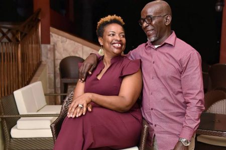 Andrea Lowe-Garwood and husband Jeffrey Garwood in happier times. The 50-year-old widow was gunned down during a church service in Falmouth, Trelawny, on Sunday. Mr Garwood died in traffic crash in 2020.
