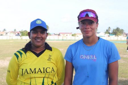 (L-R) Kavita Yadram (35 not out) and Cherry-Ann Fraser (30) were the principal scorers. 
