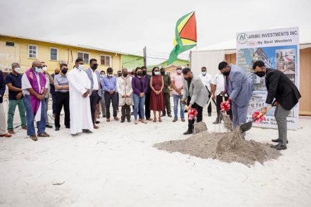 President Irfaan Ali taking part in the sod turning. (Office of the President photo)