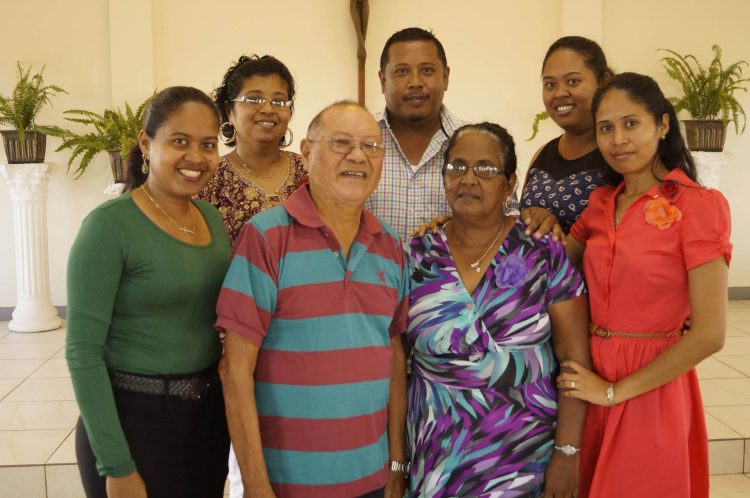 Eleanor Abraham and late husband Anthony with five of their eight children. From left are Anna Abraham, Bonita Sampson, Michael Abraham, Angela Parks and Michella Abraham-Ali. Missing are Devina Taschke, Alaric and John Abraham. (Photo courtesy of Michella Abraham-Ali)