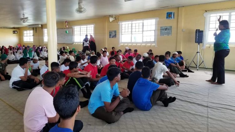 Carolyn Paul delivers a motivational talk at the ISA Islamic School on suicide prevention in 2019