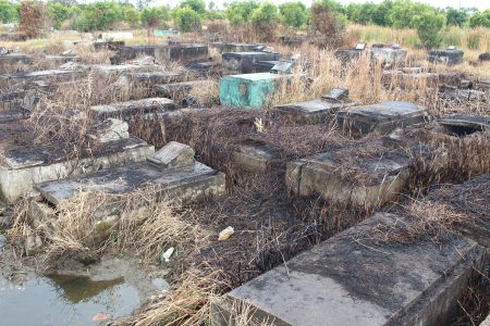 A Stabroek News file photo shows broken and cracked tombs in the neglected Le Repentir cemetery 